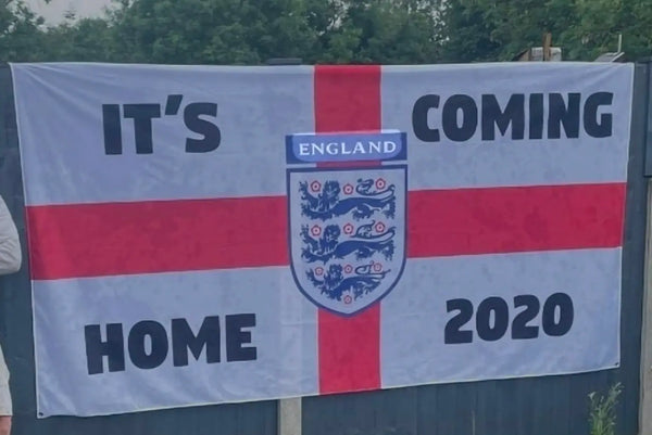 Personalised St George’s flag with bold corner text and a large central England badge