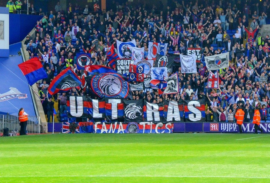 Crystal Palace fans showing their colours blue and red