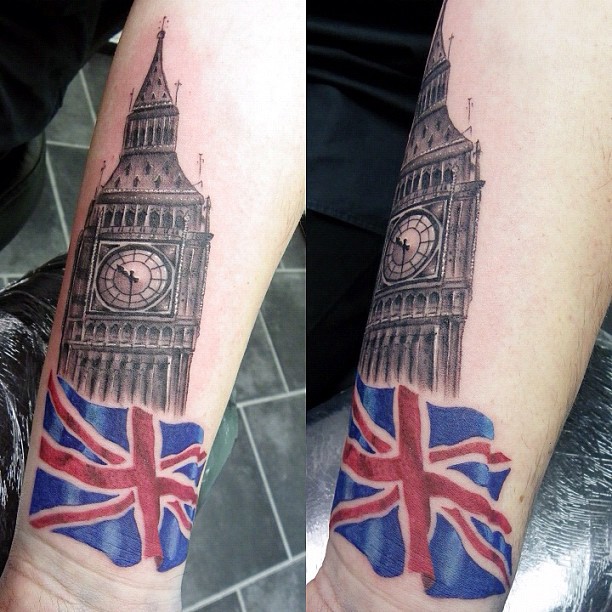 British Flag In Maple Leaf Tattoo Design By Erin Belley
